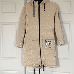 Elegant Beige Hooded Women's  Coat